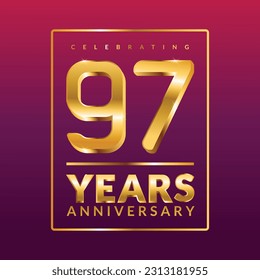 Banner vectorial de 97 años plantilla.banner de celebración de cumpleaños con números de oro