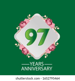97 Years anniversary. Vector design greeting card with decorative floral for celebration