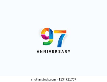 97 years colorful anniversary design with low poly style font number isolated on white background