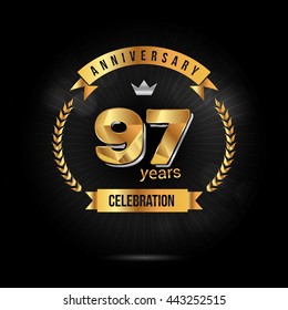 97 Years golden anniversary logo, low poly design number