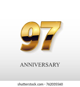 97 Years Golden Anniversary Vector Logo Design Isolated on White Background