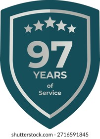 Insignia de escudo verde azulado de 97 años de servicio con cinco estrellas