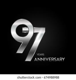 97 years silver anniversary celebration overlapping number logo, isolated on dark background