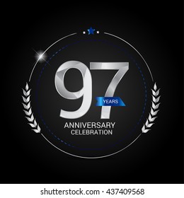 97 Years Silver anniversary logo, low poly design number