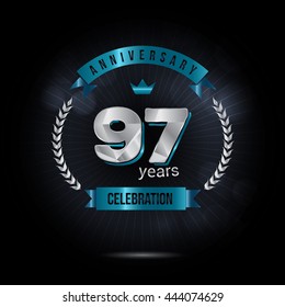 97 Years Silver anniversary logo, low poly design number