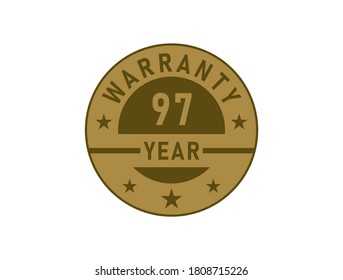 97 years warranty golden badges isolated on white background. Warranty label