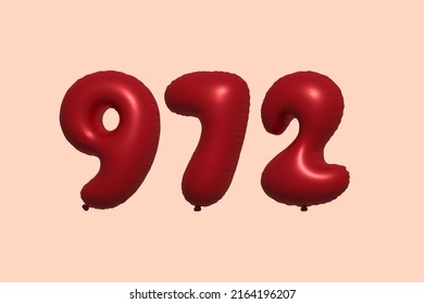 972 globo 3d número hecho de renderización 3d de globo metálico realista. Globos 3D de helio rojo para la venta decoración Fiesta Cumpleaños, Celebración de Aniversario, Fiesta de la Boda. Ilustración del vector
