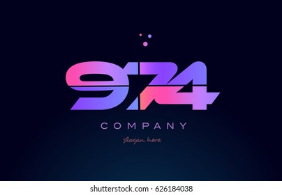 974 pink blue purple number digit numeral dots creative company logo vector icon design template