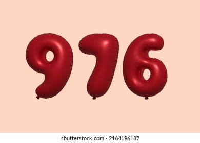976 3d number balloon made of realistic metallic air balloon 3d rendering. 3D Red helium balloons for sale decoration Party Birthday, Celebrate anniversary, Wedding Holiday. Vector illustration