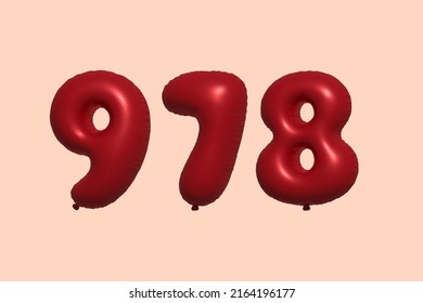 978 globo 3d número hecho de renderización 3d de globo metálico realista. Globos 3D de helio rojo para la venta decoración Fiesta Cumpleaños, Celebración de Aniversario, Fiesta de la Boda. Ilustración del vector