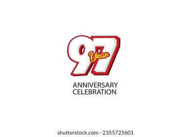 97th, 97 years, 97 year anniversary minimalist logo, jubilee, greeting card. Birthday invitation, sign. Red space vector illustration on white background - Vector