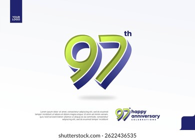 Número 3D del 97º aniversario con diseño de jubileo de plata en verde pera y azul violeta