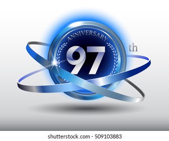 97th anniversary with blue ring and laurel on white background