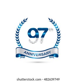 97th anniversary blue and silver colored with wreath and ribbon