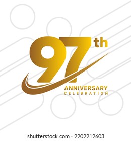 97th anniversary celebration, golden anniversary celebration logo type isolated on white background, vector illustration