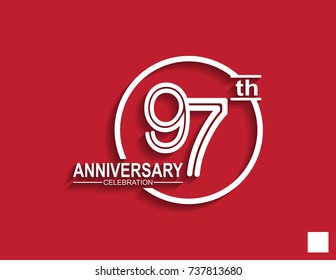 97th anniversary celebration logotype with linked number in circle isolated on red background