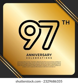 97th anniversary celebration template design with simple and luxury style in golden color, vector template