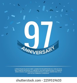 97º aniversario celebración diseño vectorial con números de color blanco y fuente de color blanco sobre fondo de color azul abstracto 