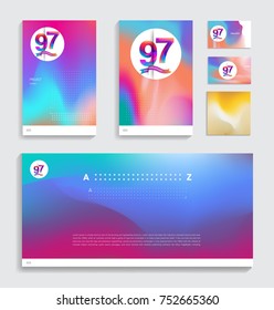 97th anniversary with Fluid colors covers set. celebration template Good for cover, placards, poster, banner, background, flyer design