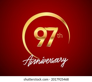 97th anniversary golden color with circle ring isolated on red background for anniversary celebration event.