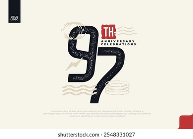 97º aniversário com textura grunge e formas geométricas abstratas