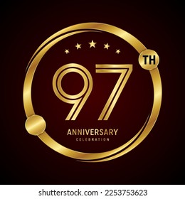 97th anniversary logo design concept with golden ring. Logo Vector Template