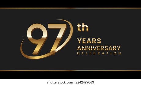 97th anniversary logo design with gold ring. Logo Vector Illustration