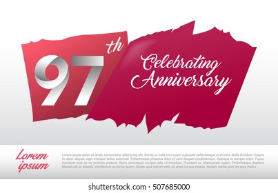 97th anniversary logo with red abstract backgrond. design template