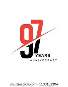 97th anniversary logo red and black swoosh design isolated on white background for anniversary celebration.