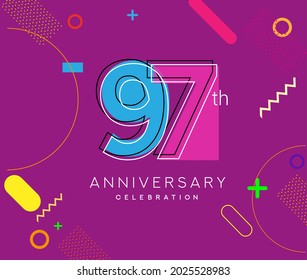 97th anniversary logo, vector design birthday celebration with colorful geometric background.