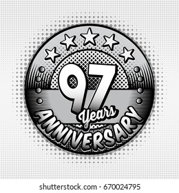 97th anniversary logo. Vector and illustrations. Comics anniversary logo.