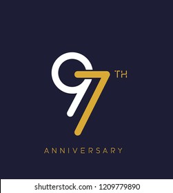 97th anniversary logo.overlapping number with simple monogram color. vector design for greeting card and invitation card.