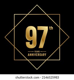 97th anniversary logotype. Anniversary celebration template design with golden ring for booklet, leaflet, magazine, brochure poster, banner, web, invitation or greeting card. Vector illustrations.