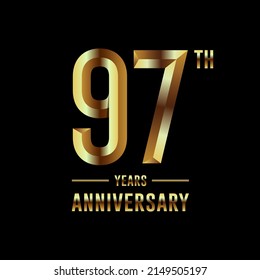 Logo del 97 aniversario. Diseño de planilla de celebración del aniversario con anillo de oro para folletos, folletos, revistas, póster de folleto, banner, web, invitación o tarjeta de saludo. Ilustraciones vectoriales.