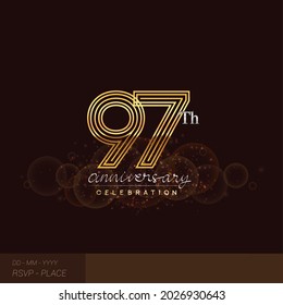 97th anniversary logotype with glitter and shiny golden colored isolated on elegant background.