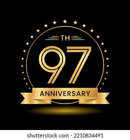97º Aniversario, diseño de plantilla perfecto para la celebración del aniversario con color oro para folletos, folletos, revistas, afiche de folletos, web, invitación o tarjeta de saludo. Plantilla de vector