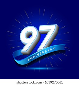 97th Anniversary with ribbon , anniversary template design for web, game , Creative poster, booklet, leaflet, flyer, magazine, invitation card