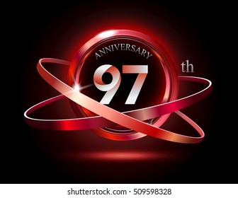 97th anniversary with shiny red ring on black background