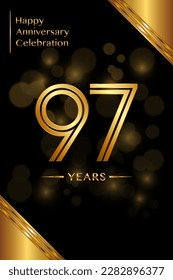 Diseño de plantilla del 97 aniversario con números de doble línea. Plantilla de aniversario de oro. Vector
