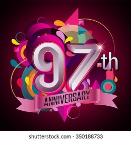97th anniversary wreath ribbon logo, geometric background