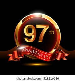 97th golden anniversary logo. with ring and red ribbon