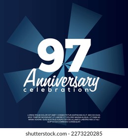 97th year anniversary celebration vector template design illustration with white text elegant blue shiny background.	