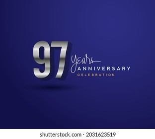 97th years anniversary celebration design with bold number shape silver color for special celebration event.