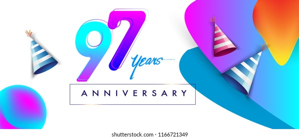 97th years anniversary logo, vector design birthday celebration with colorful geometric background and abstract elements.