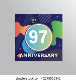 97th years anniversary logo, vector design birthday celebration with colourful background and abstract shape.
