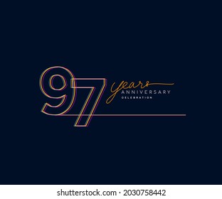 97th Years Anniversary Logotype with Colorful Multi Line Number Isolated on Dark Background.