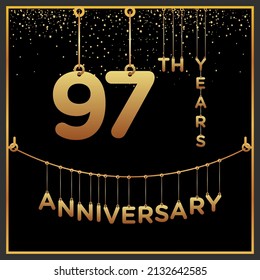 97th years anniversary, vector design for anniversary celebration with gold color on black background, simple and luxury design. logo vector template