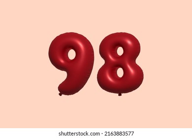 98 3d number balloon made of realistic metallic air balloon 3d rendering. 3D Red helium balloons for sale decoration Party Birthday, Celebrate anniversary, Wedding Holiday. Vector illustration