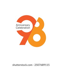 98, 98th Years Anniversary Logo, Red Color, Vector Template Design element for birthday, invitation, greeting card illustration.