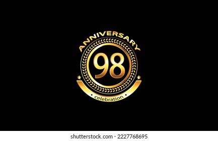 98 anniversary celebration. 98th anniversary celebration. 98 year anniversary celebration logo with black background.